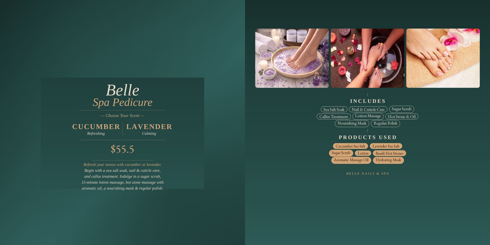 Belle Spa Pedicure menu and pricing