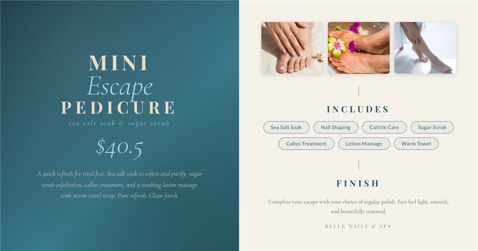 Mini Escape Pedicure menu and pricing